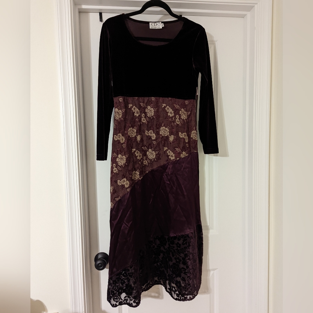 SOLD Vintage '90s Purple Maxi Dress With Velvet, Satin, Lace, Floral Patchwork